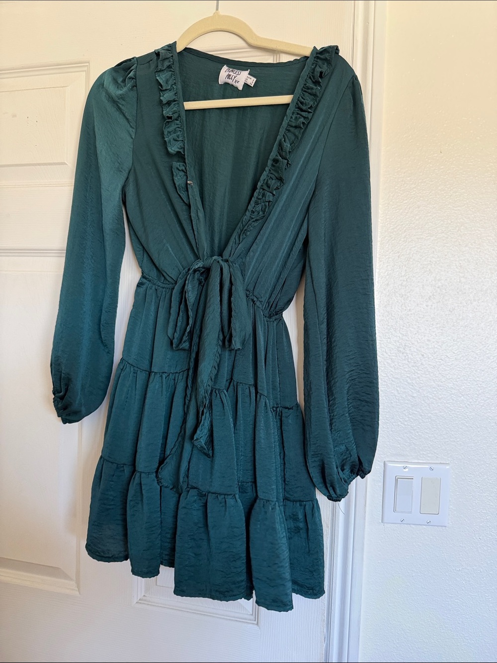 Princess Polly Teal Tiered Ruffle Tie-Front Dress